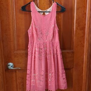 Pink Halter A-line Dress with Embellished Lace Overlay